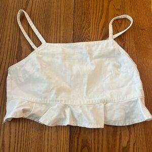 Forever 21 White Ruffled denim Crop top